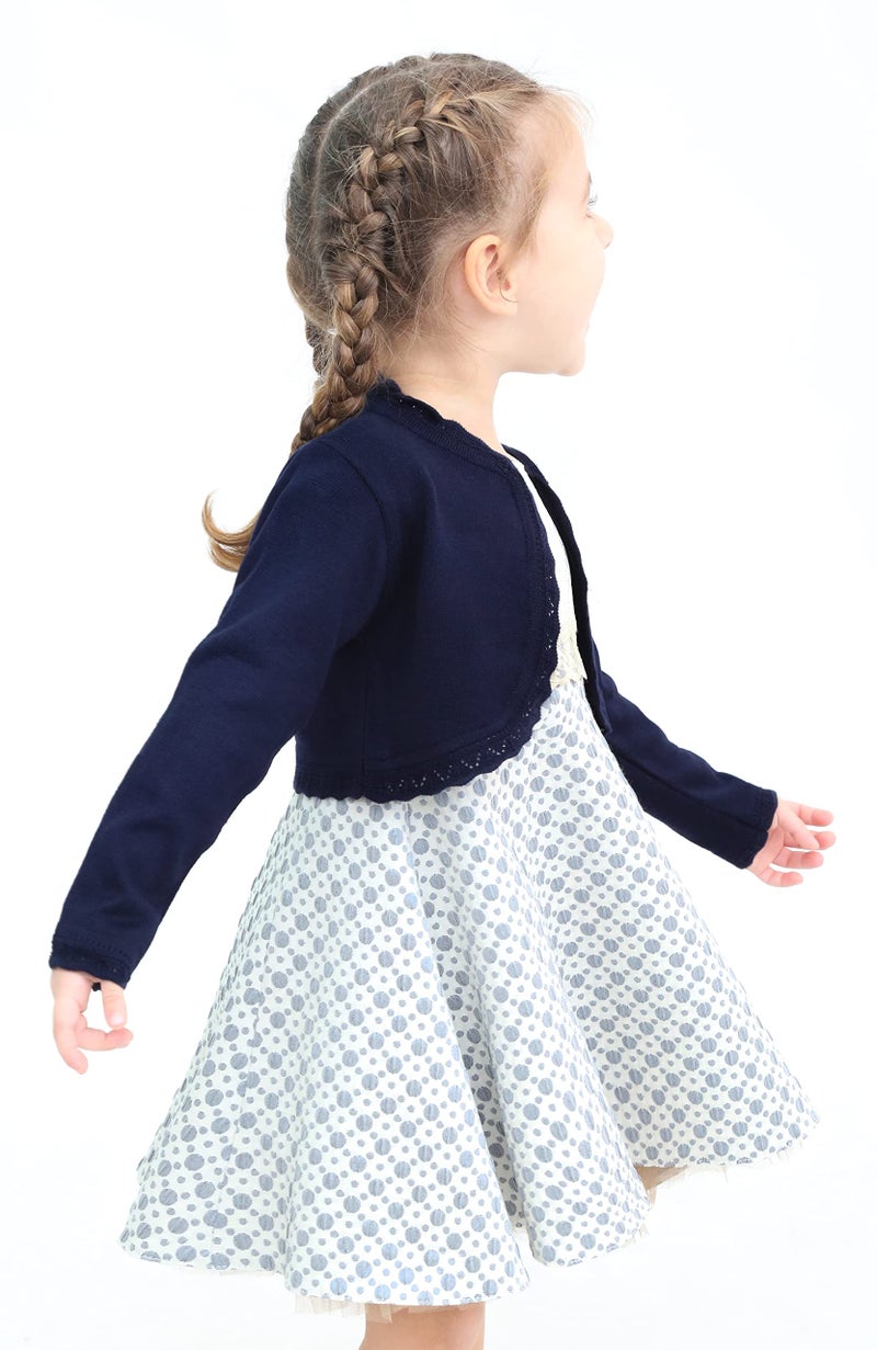Lilax Little Girls' Knit Long Sleeve Button Closure Bolero Cardigan Shrug 9 Navy - Image 5